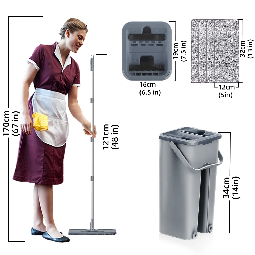 Hands-Free Flat Floor Mop and Bucket Set